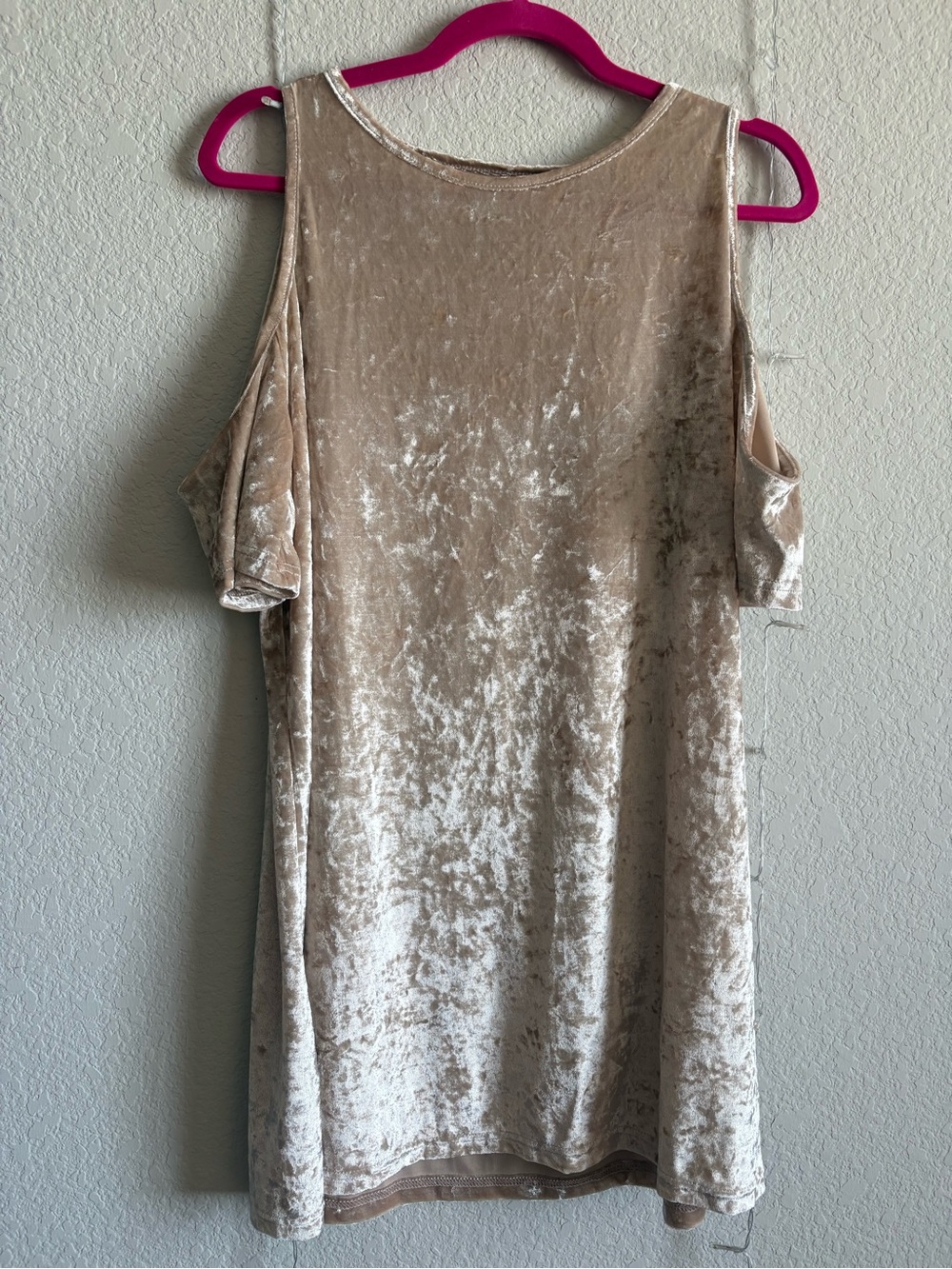 Crazy Train Crushed Velvet Cold-Shoulder Mini Dress in Beige
